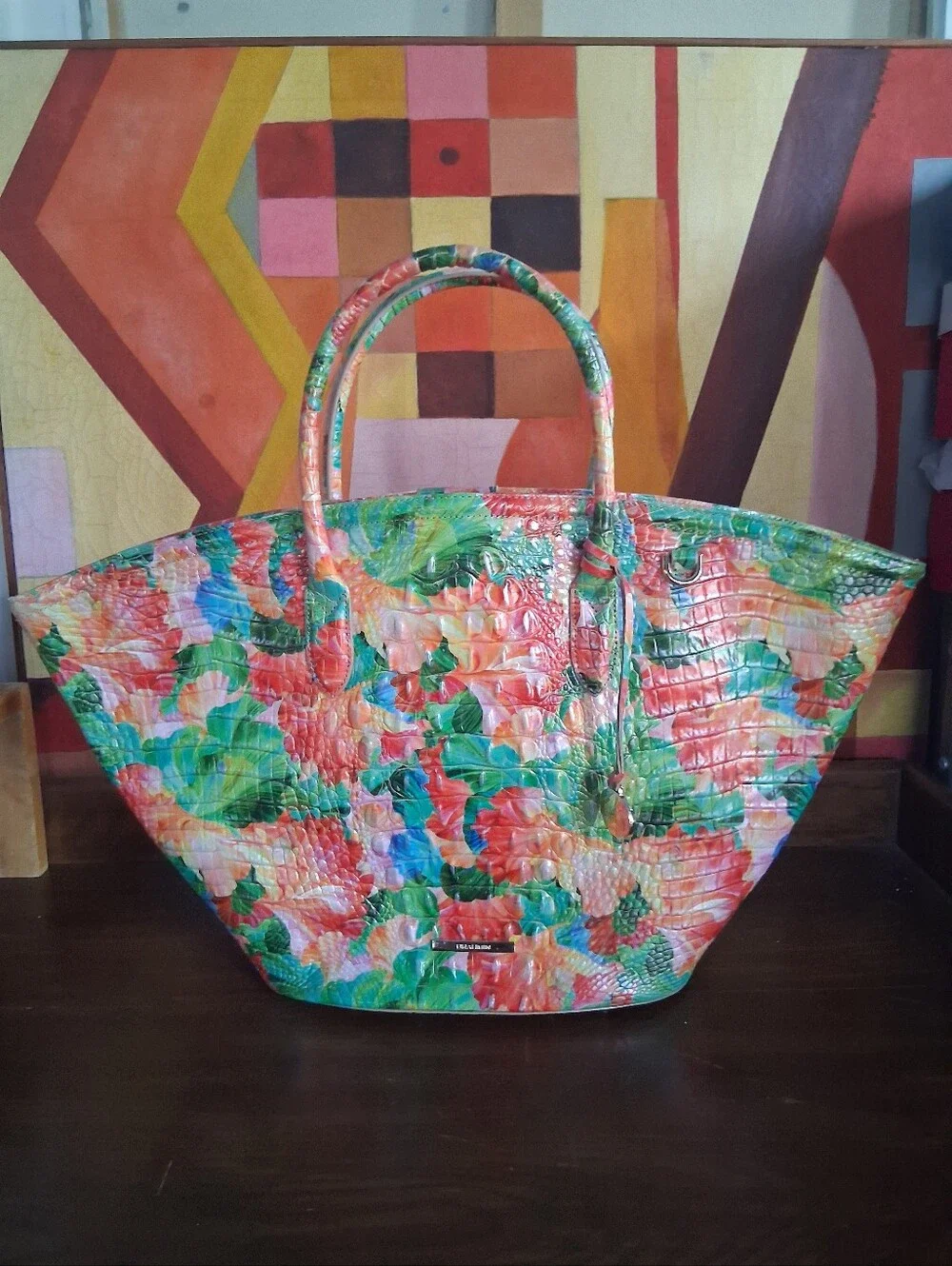 Brahmin Multicolor Floral Embossed Leather Tote
